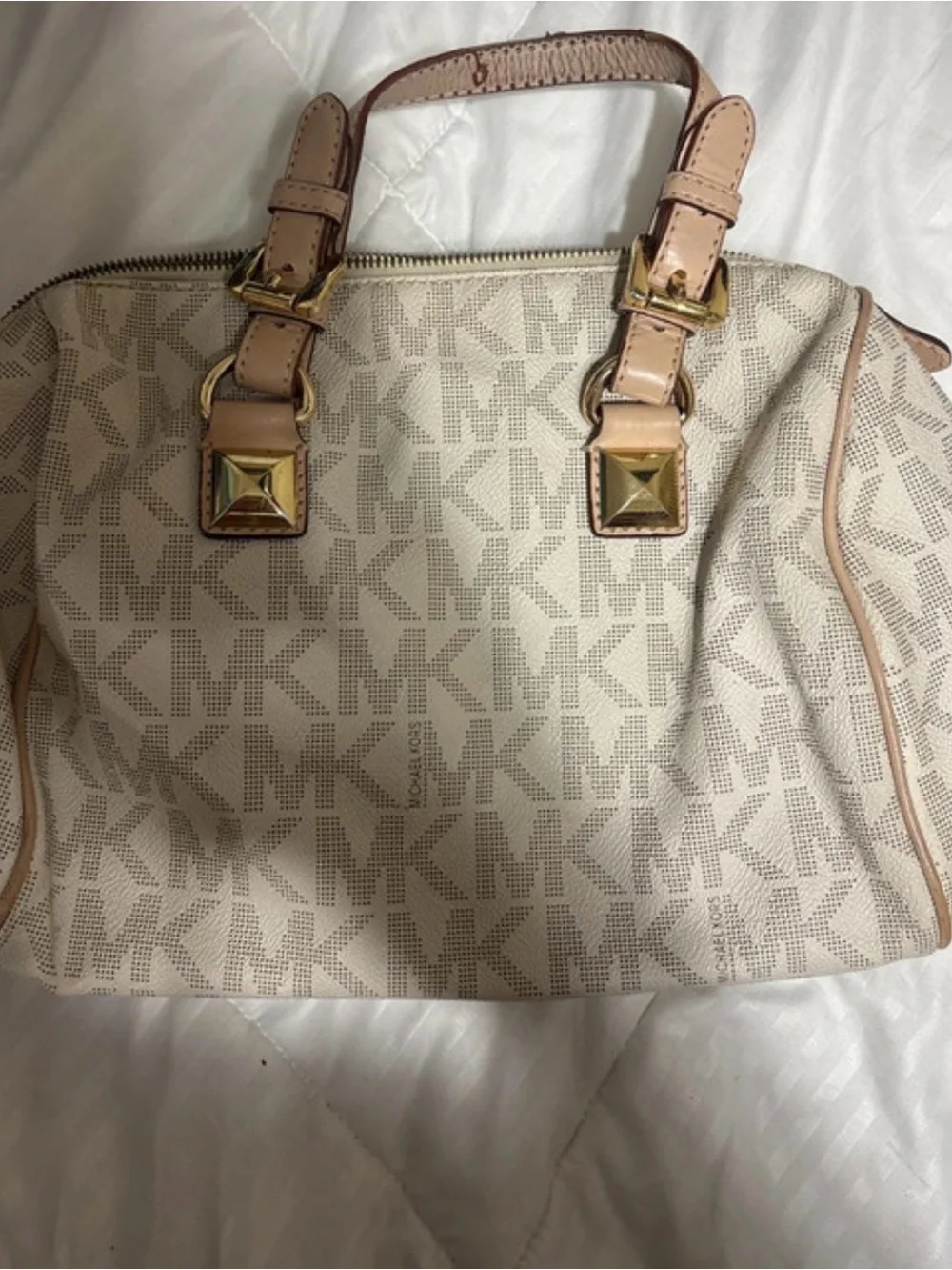 Michael Kors Cream Satchel with Blush Trim and Gold Hardware